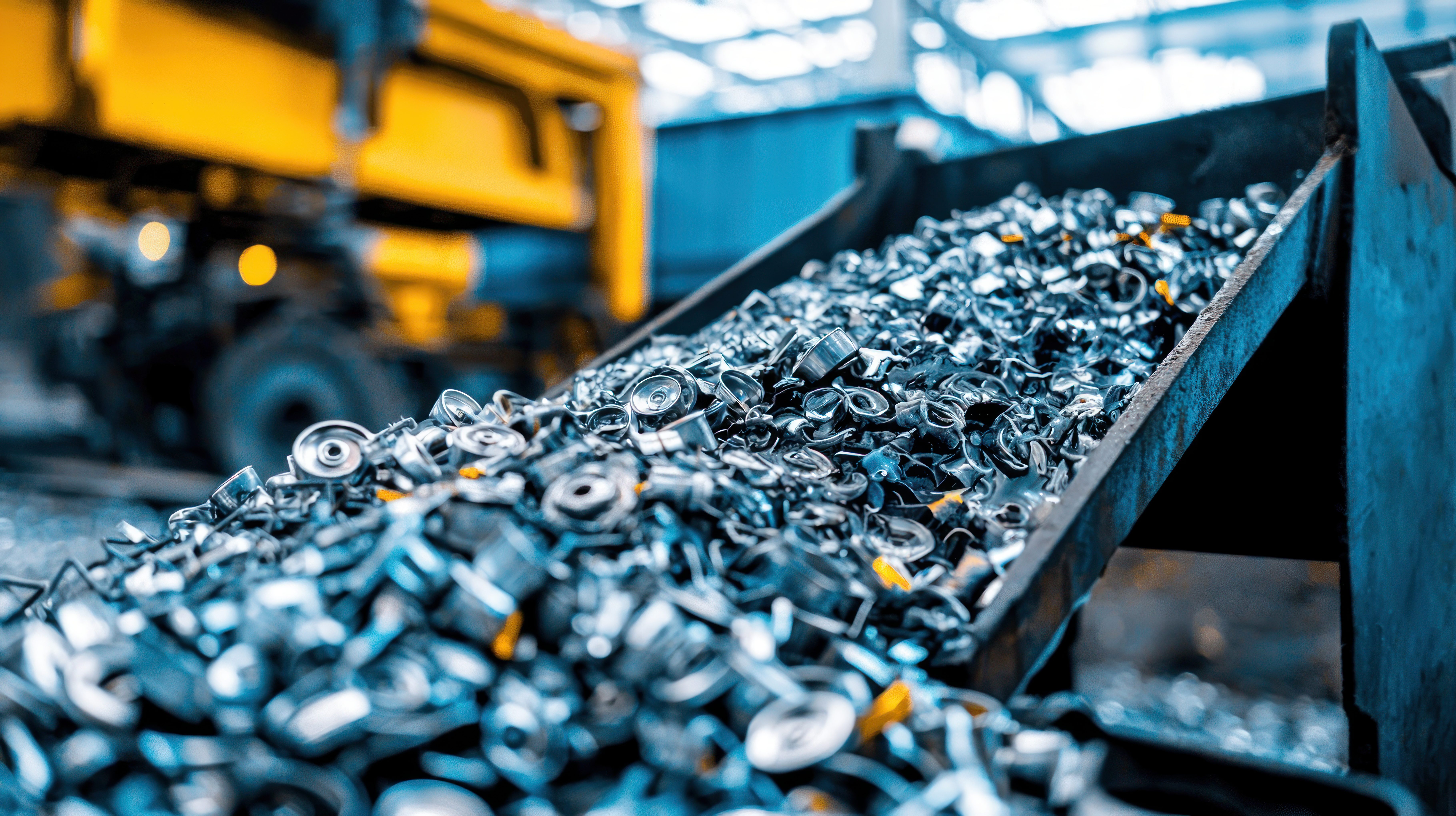 Machined parts moving on a conveyor in a plant